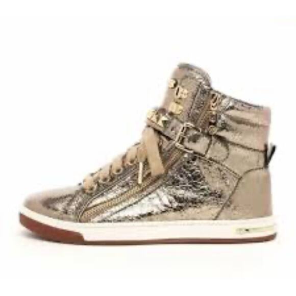 Michael Kors Glam Studded Distressed Metallic High Top Sneakers Womens Size 9M - Picture 1 of 14